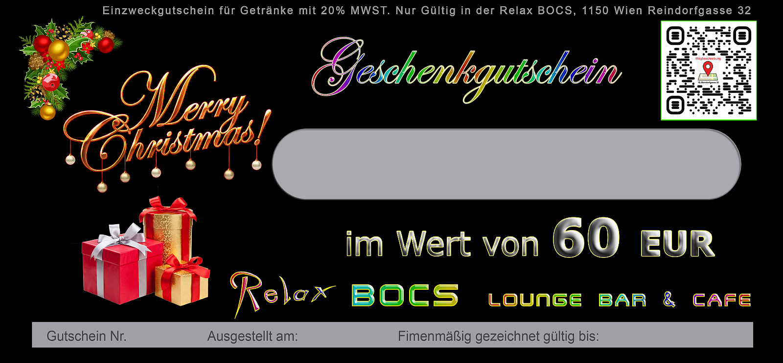 Weihnachtsgutschein-60EUR_V3-Einzweckgutschein Bestellungen sind Vorort oder in unserem "Online Bestellsystem" möglich.